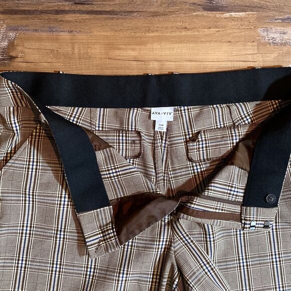 Ava & Viv Brown Checker Board Plaid Stretchy Pants Sz 22W - Picture 5 of 11